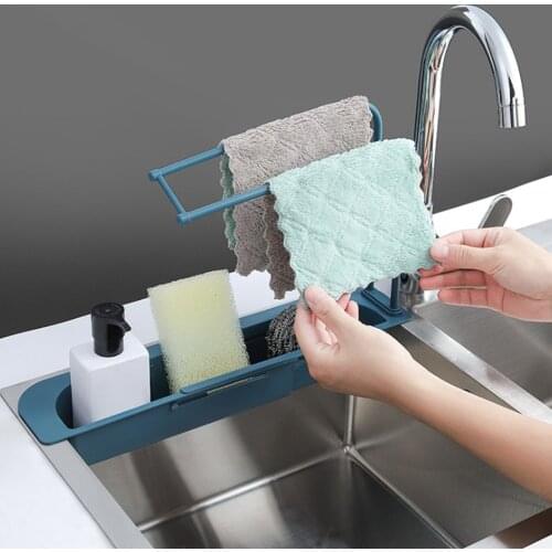 Telescopic Sink Shelf Soap Sponge Drain Rack Storage Basket Bag Faucet Holder Adjustable Bathroom Holder Sink Kitchen Accessorie