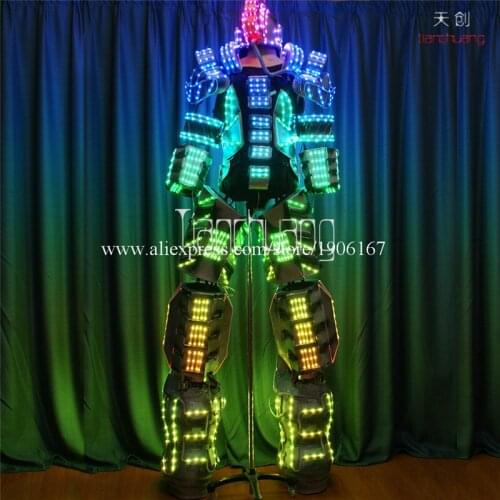 Full Color LED Luminous Stilts Robot Tron Costume Led Light Up Outdoor Display Robot Props Stage Performance Clothes