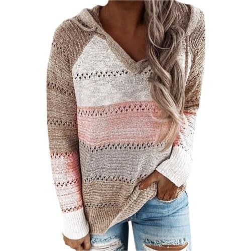 Striped Plus Size Women 's Shirt Top Casual Patchwork Blouse V-neck Long Sleeves Hooded Tunic Tops For Women Oversize Ropa Mujer