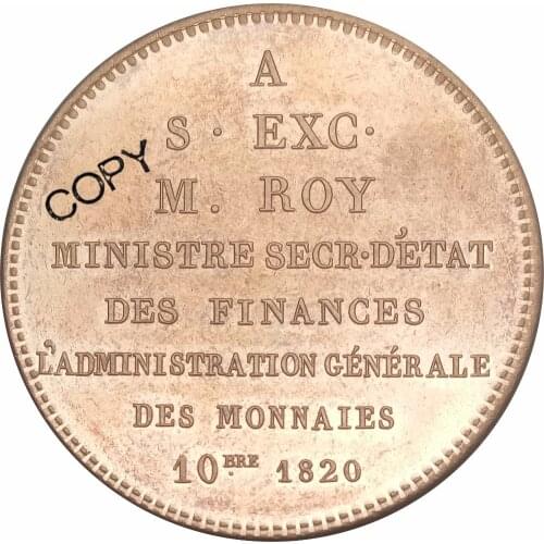 France Louis XVIII silver Essai Medal of 5 Francs 1820 Medallic Coin Antoine Roy Red Copper Copy Coin