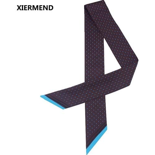 120cm*7cm scarf new gradient little dots printed silk scarf female tied bag handle ribbon hair band head skinny scarves