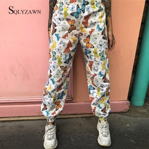 Harajuku Butterfly Print Sweatpants Women Summer Casual Slim High Waist Long Trousers Joggers Sportswear Hip Hop Cargo Pants