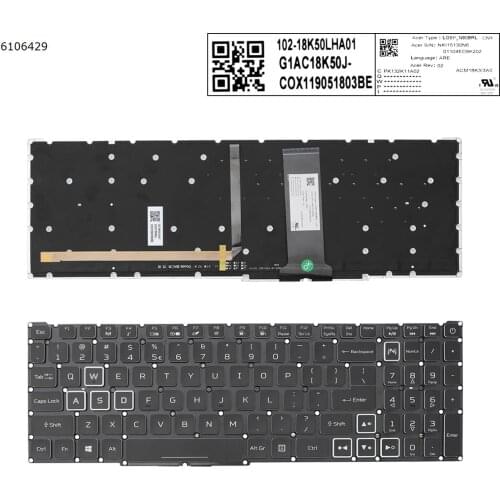 US QWERTY New Keyboard for Acer Nitro 5 AN515-54 AN515-43 AN517-51 AN715-51 Laptop Colorful Backlit White Crystal Key