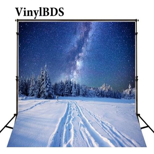 VinylBDS 10x10ft Winter Scenery Photography Backdrop Snow Blue Sky Cedar Studio Camera Background Backdrop Starry Sky Photo