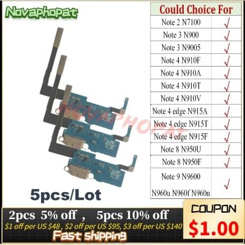 Novaphopat For Samsung Galaxy Note 2 3 4 8 9 Edge N960u N960f N960n N9100 Charger Port Board USB Charging Flex Cable 5pcs/lot