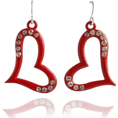 Women Special store cute sweet rhinestone red small heart pendant hanging Earrings brincos female earing
