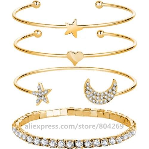 Star Moon Open Bracelet Bangles For Women Fashion Bracelets Sets