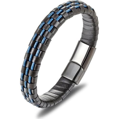 Hot Punk Men Jewelry Brown Braid Genuine Leather Bracelet Women Stainless Steel Magnetic Clasp Bangles 19/21/23cm 2019 Pulseira