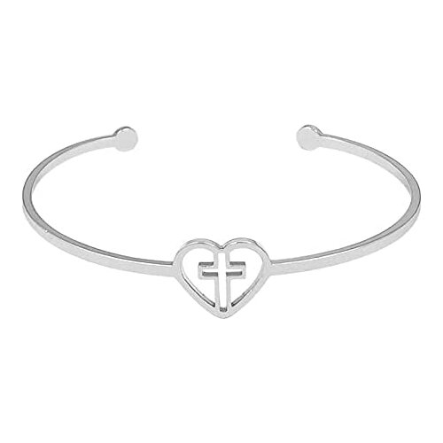 Wollet Love Bracelet Womens Heart-Shaped Open Cross Bracelet Fashion Bracelet