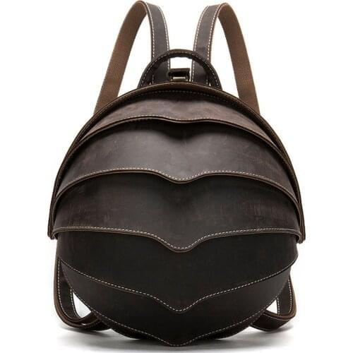Women Genuine Leather Backpack Trendy Fashion Beetle Rucksack Personalized Knapsack Mens Large Capacity Vintage Travel Backpack