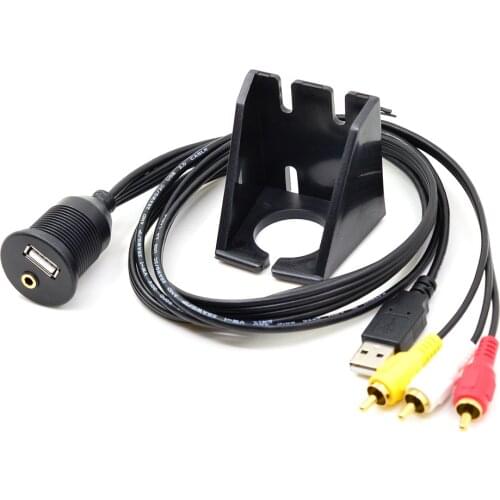 1 M/3 Ft USB 2.0 & 3 RCA Male to USB2.0 & 3.5mm Female Dashboard Panel Aux Extension Flush Mount Cable for Car Boat Truck Motor