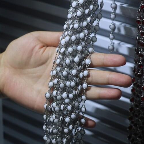 1M Cooper Wholesale Gem stone Chain Faceted White Coin Rosary Enamel Chains,Wire Wrapped Plated Brass Links Flat Round Beads