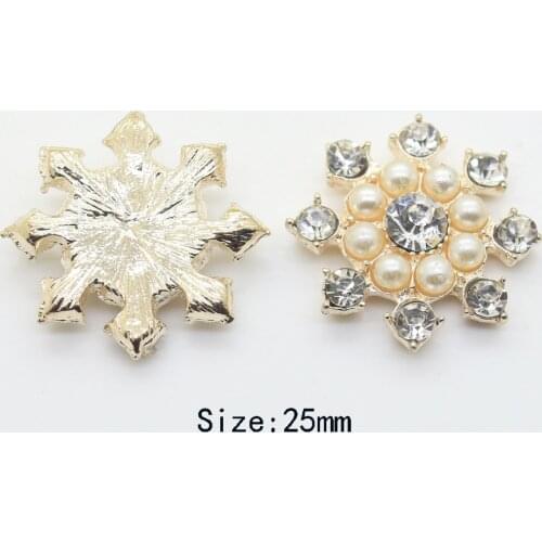 10pcs/Set 25mm Beautiful Golden Plated Faux Pearl Clear Glass Rhinestone Buttons DIY crystal Wedding Decorative