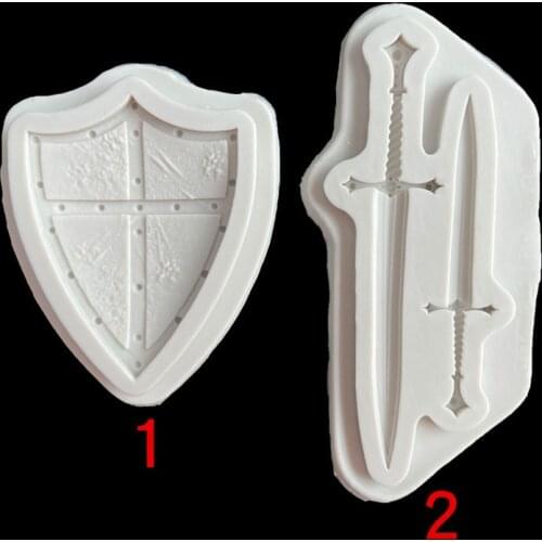 2PCS/Set Retro Double Sword Soldier Ancient Shield Chocolate Silicone Mold Fondant Doll Cake Decoration Epoxy Clay