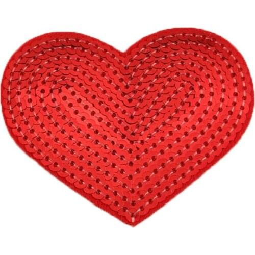 2PC Red Star Sequins Love Heart Appliques Iron on Embroidery Sticker Dance Clothes Iron on Coat Weater Patches Dress Accessories