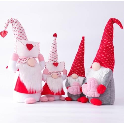 2 Pcs Valentines Day Gift Mr Mrs Handmade Swedish Tomte Gnomes Plush Faceless Santa Doll Ornaments Home Table Decor Wholesale X2