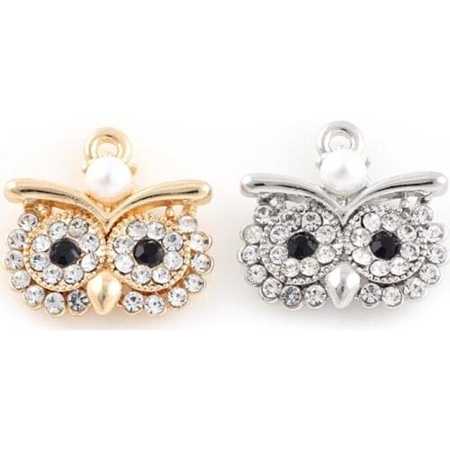 20Pcs Crystal Pearl Animal Owl Women Necklace Pendant Alloy Metal DIY Handmade Accessories