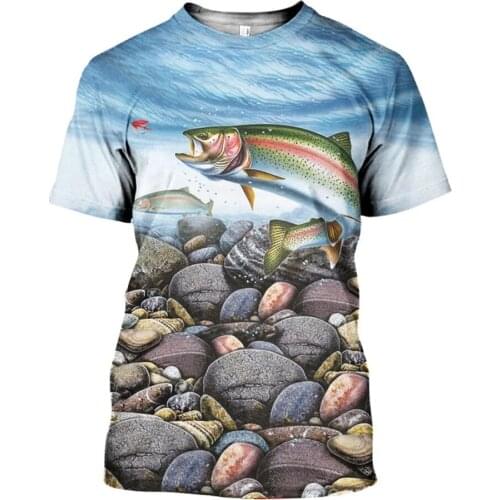 2021 Fashion Men T shirt 3D Printed Rainbow Trout Fishing T shirts Unisex Street Harajuku Short Sleeve Shirt Summer Casual Tops