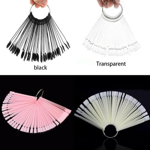 50pcs/set Nail Tips Polish Display Sticks ABS Clear/Pink/Ivory/Black Nails Arts Design Tools Salon Steel Ring Sector Color Card