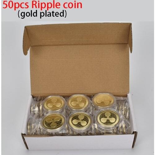 50pcs/Lot Gold Non-Cryptocurrency Ripple Plated Silver Ripple coin XRP Crypto Coin For Collection