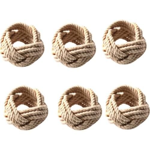 6Pcs Natural Jute Napkin Loop Cord Woven Napkin Buckle Corded Napkin Buckle Waxed Twine Napkin Loop