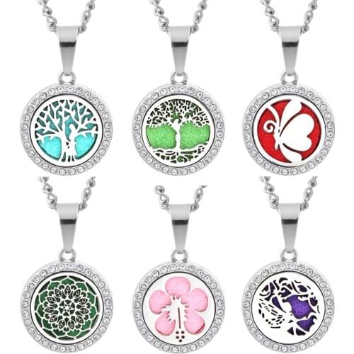 Aromatherapy Necklace Tree of Life Flower Love Diffuser Jewelry Vintage Locket Pendant Perfume Essential Oil Diffuser Necklace