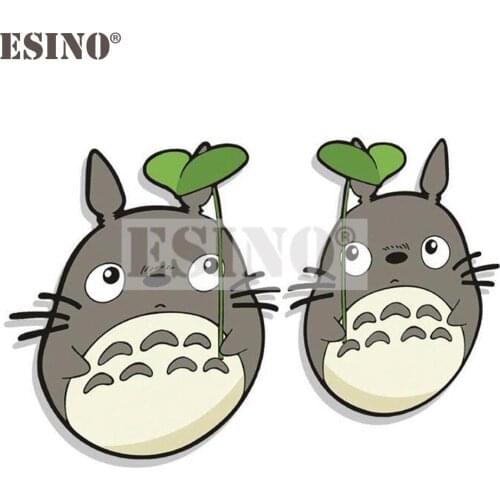 2 x Newest Car-Styling Cartoon Cat Totoro Leaf Rearview Mirror Car Stickers for Toyota Ford Focus 2 Chevrolet VW Opel Tesla Lada