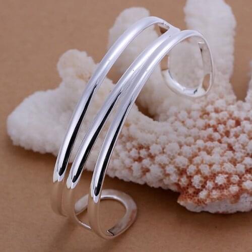 Free Shipping Fashion jewelry silver plated Triple line Bangle Bracelet for Women Jewelry Factory Price SMTB046