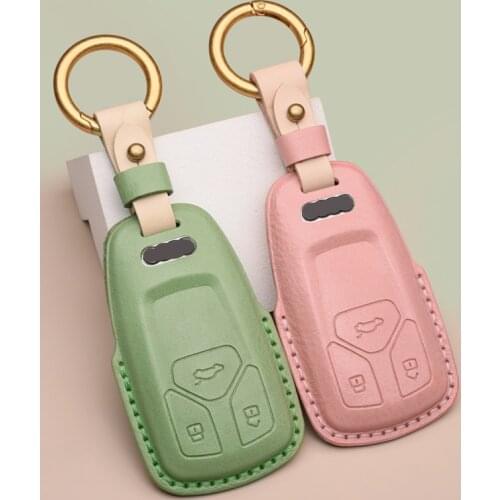 Car Key Case For AUDI A4 A5 B9 Q5 Q7 TT TTS 8S Leather Car Holder Shell Remote Cover Car-Styling keychain Key Cover