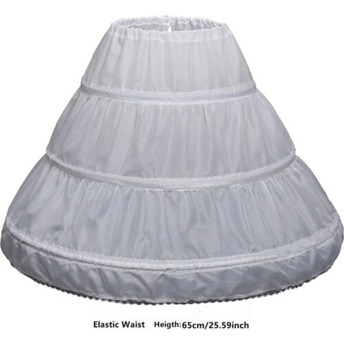 Children Petticoat A-Line 3 Hoops One Layer Kids Crinoline Lace Trim Flower Girl Dress Underskirt Elastic Waist Fit 6~14Y Girl