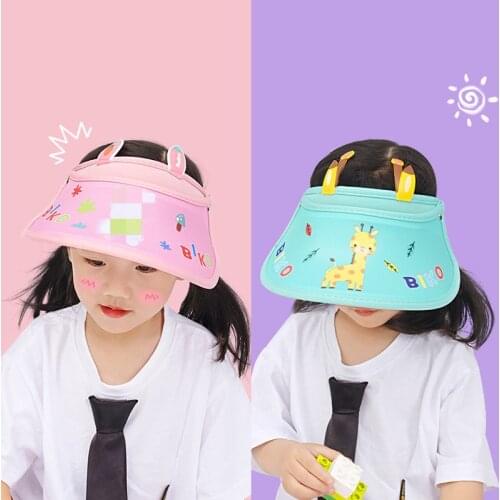 Byuan Summer Kids Boys Girls Sunhats Child Big Brim Visor Hat Cap Cute Cartoon Animals Outdoor Sunprotection Hat Ice Sleeve Sets