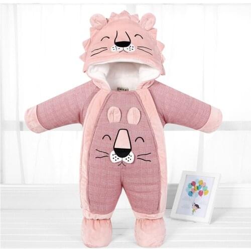 2020 Winter Warm Baby Rompers Cartoon Hooded Boy Onesie Foot Cover Toddler Girl Jumpsuit Cotton One Piece Newborn Clothes 0 to 3