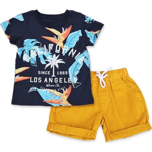 BINIDUCKLING Baby Boys Clothes Sets Summer Cotton Leaves Printed Boy Clothes Set TShirt+Shorts Kids Children Clothing Outfits