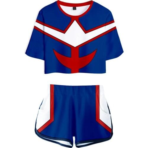 My Hero Academia Sets Two Piece Set+Short Pants Hot anime Cool Midriff T-Short Girl Sexy Suit Summer Excellent Women Tshirt XXL