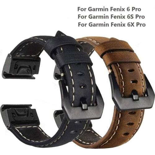 Leather Band Watchband Strap for Garmin Fenix 5/5X Plus 6/6X Pro Smart Bracelet 22 26mm Quick easy Fit Big wrist Wristband Strap