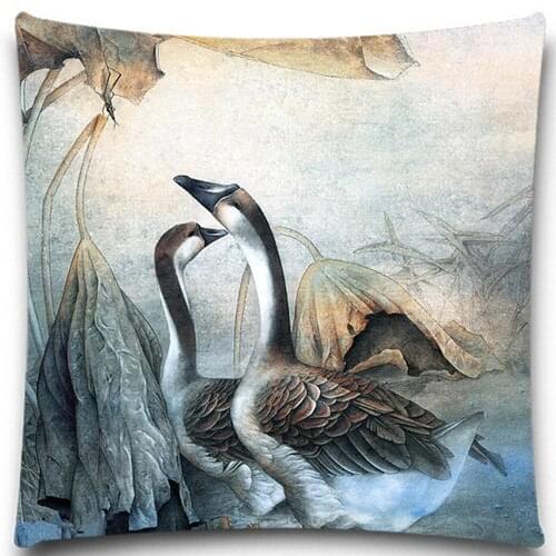 Square Pillow cases Goose Painting Cow Swan Cotton polyester Decorative for Leaning On The Waist Cushion Sets of car sofa