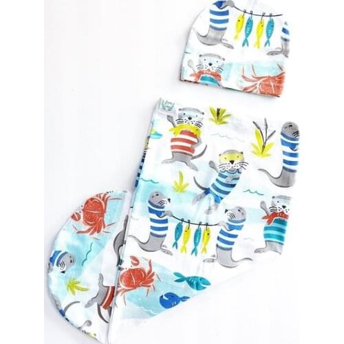 Fashion Cute Baby Sleeping Bags 0-12M Newborn Blanket Swaddle Muslin Wrap Swaddling Sleeping Bag+Hat