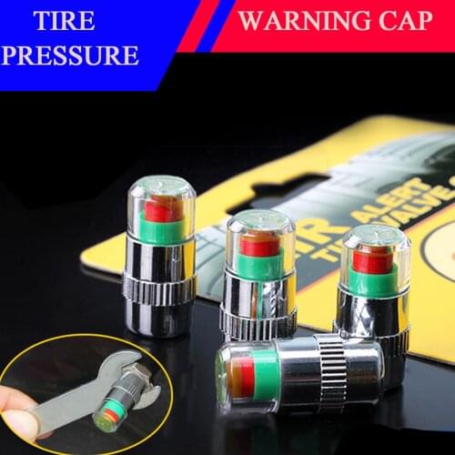 4Pcs Anti-theft Car Tire Pressure Monitor Valve Stem Caps Sensor Indicator 3 Color Eye Alert （2.4bar