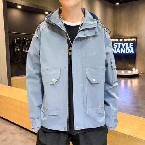 Mens Clothing 2021 Spring New Mens Casual Jacket Korean Youth Tooling Hooded Jacket Mens Jacket Hoodie Streetwear Clothes