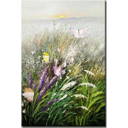 Mintura Wall Pictures for Living Room Art Hand Painted Oil Paintings Butterflies and Flowers Art Pictures Room Decor No Framed