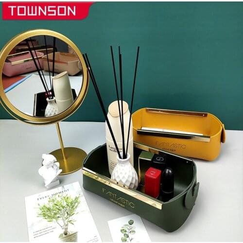 Desktop leather storage basket Jewelry cosmetic storage box Desktop sundries storage organizer home Storage organization