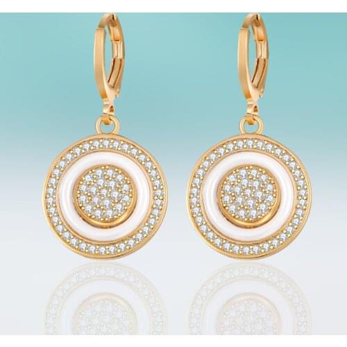 New Luxury Four Color Round Circle Ceramic Earrings for Women AAA Zirconia CZ Drop Earrings Wedding Party Exquisite Jewelry