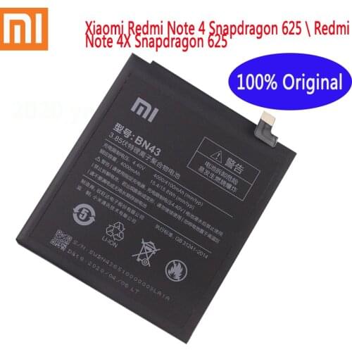 4000mAh 100% xiaomi Original Battery BN43 For Xiaomi Redmi Note 4X Note 4 global Snapdragon 625 Phone Battery