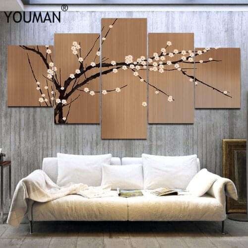 5 pieces painting canvas poster New Chinese style Plum blossom canvas poster and print canvas painting wallpaper for walls 3 d