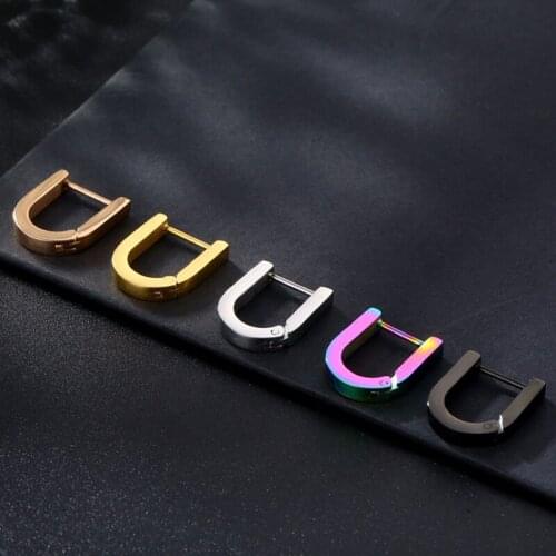 1Pcs Women Men Hip-hop U-shape Stud Earrings Geometric Oval Small Hoop Earrings Gold/Silver Color Fashion DIY Jewelry