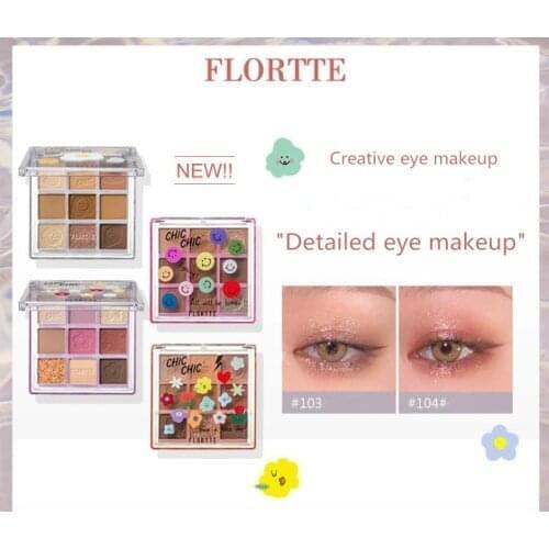 FLORTTE Chic Chic Eye Shadow Palette 9 Colors Eyeshadow Ins Super Hot Glitter Shimmer Matte Long lasting Waterproof Eye Makeup