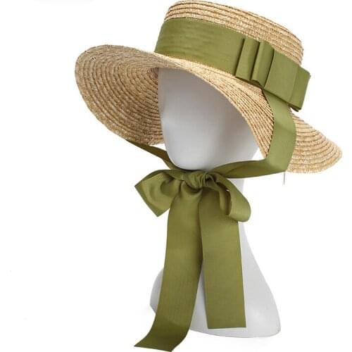 Fibonacci Womens Hat Luxury Brand Straw Sun Hats Fashion Sun Summer Hat For Girls Lady Green Bow Flat Panama Beach Hat Party