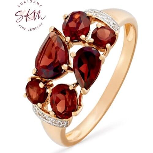 SKM flower rings for women garnet rings 14k rose gold brand designer Engagement wedding rings designer Luxury Fine Jewelry
