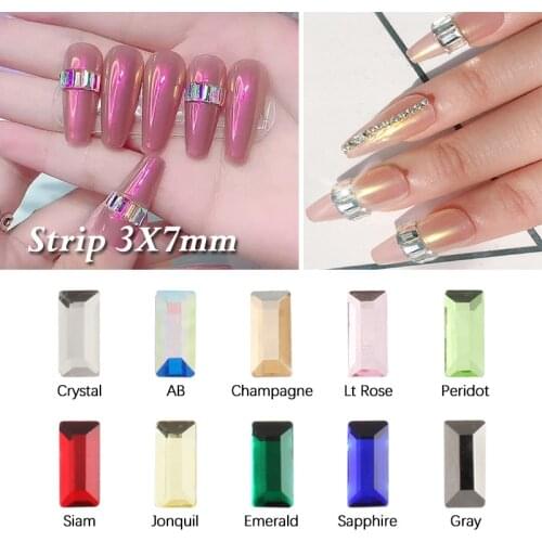3X7mm strip Nail Rhinestones Flatface Crystal Nail Stones DIY 3D Design Nail Art Rhinestones Decorations