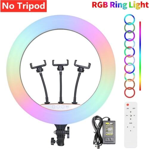 45cm 18inch RGB Rainbow Ring Light Dimmable Video Lights Selfie Lamp With 3 Phone Clip Holder Photography Lighting For Live Vlog